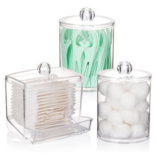 Tbestmax Qtips Dispenser Bathroom Container, 10/12 oz Big Cotton Ball Holder, Clear Plastic Apothecary Jar Organizer for Storage Cotton Swab, Cotton Round Pads, Floss Picks