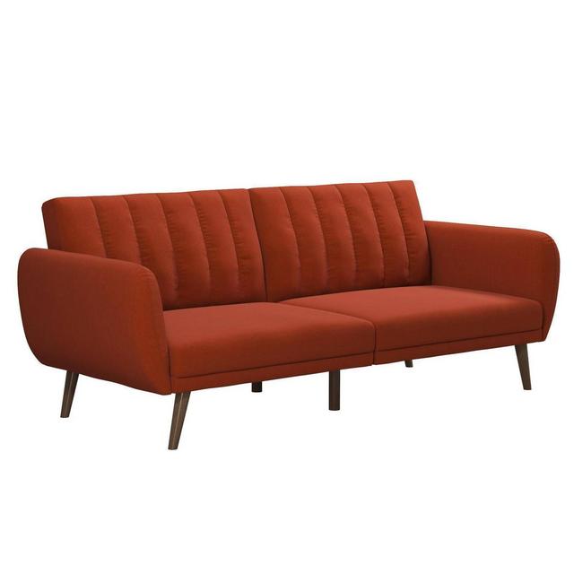 Brittany Linen Futon Persimmon Orange - Novogratz: Mid-Century Modern Design, Polyester Upholstery, 600 lbs Capacity