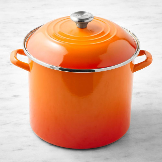 Le Creuset Enameled-Steel Stock Pot, 12-Qt., Flame