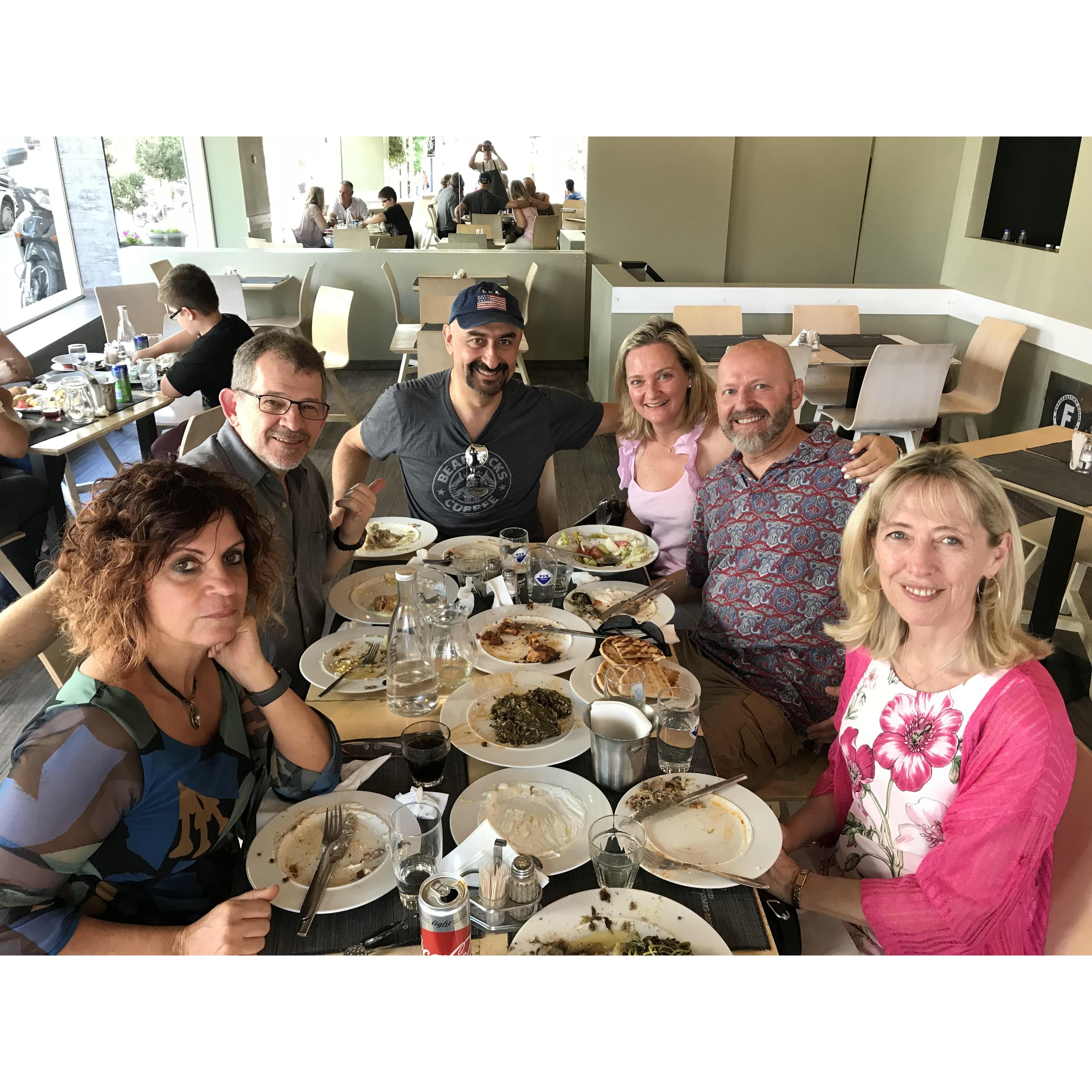 With friends at our favorite restaurant in Athens