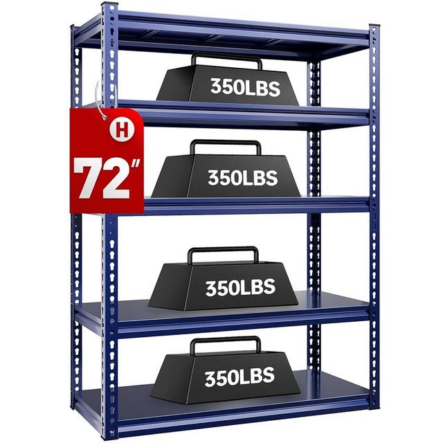 REIBII 1750LBS Garage Shelving, 72" H Heavy Duty Storage Shelves 5 Tier Adjustable Metal Shelves Shelving Units and Storage Shelves Garage Storage Rack Pantry Shelf 72" H x 32" W x 17.1" D（Blue）