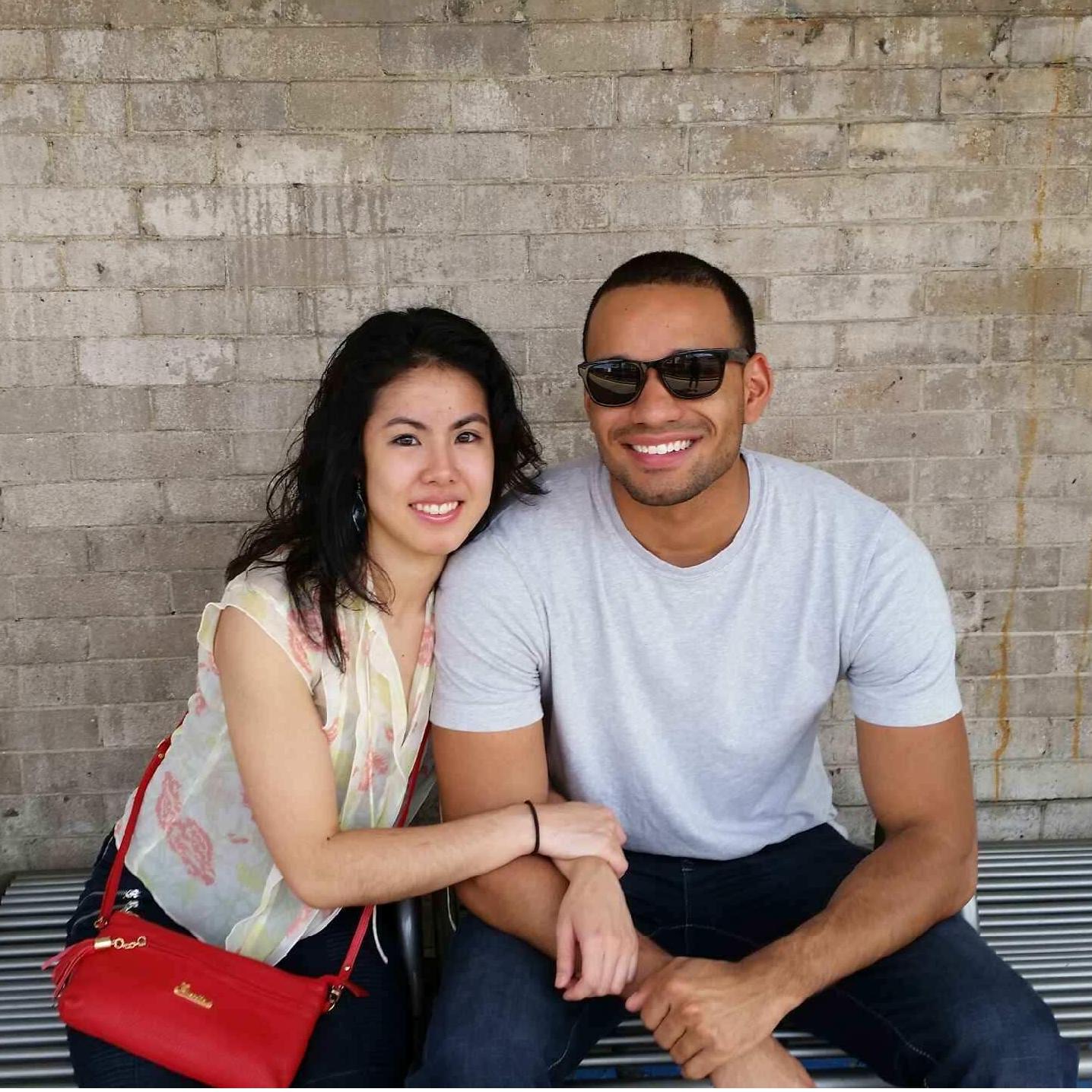 At the PATH station waiting for the train to take us to NYC. We were seeing Sara Bareilles at MSG. (Photo Credit to our matchmaker, Caitie). (July 2014)