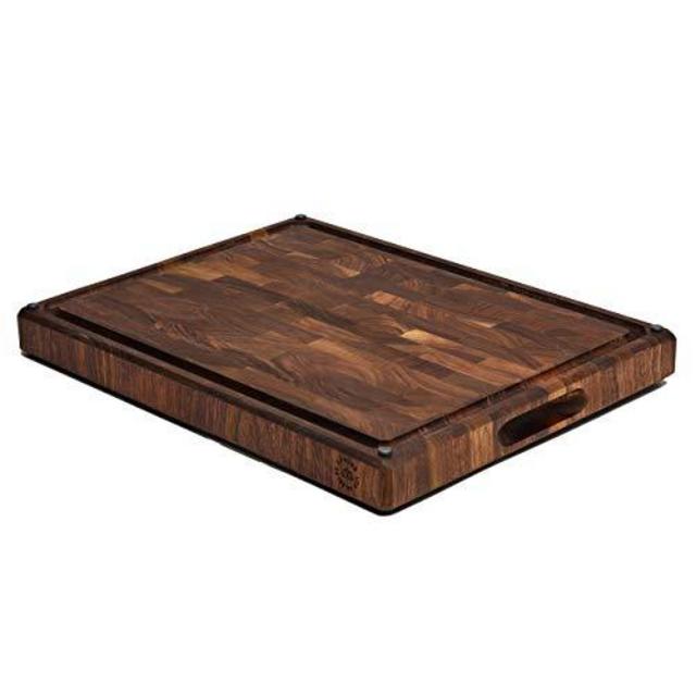 Made in USA, Large End Grain Walnut Wood Cutting Board with Built-in Compartments, Non-slip: 17x13x1.5 with Juice Groove (Gift Box Included) by Sonder Los Angeles