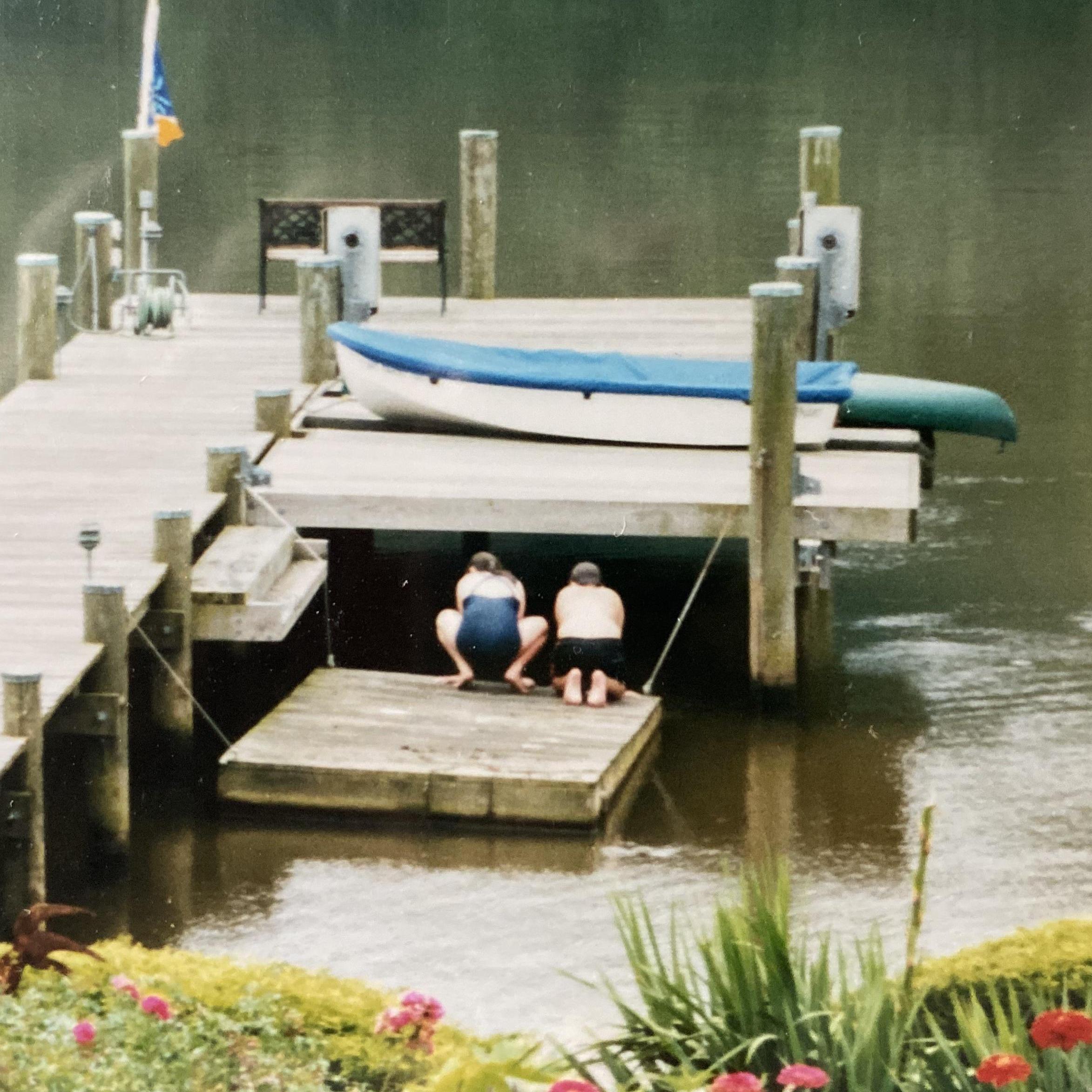 2001. Mike and I at his parent's dock at our first family encounter in Millersville, MD.