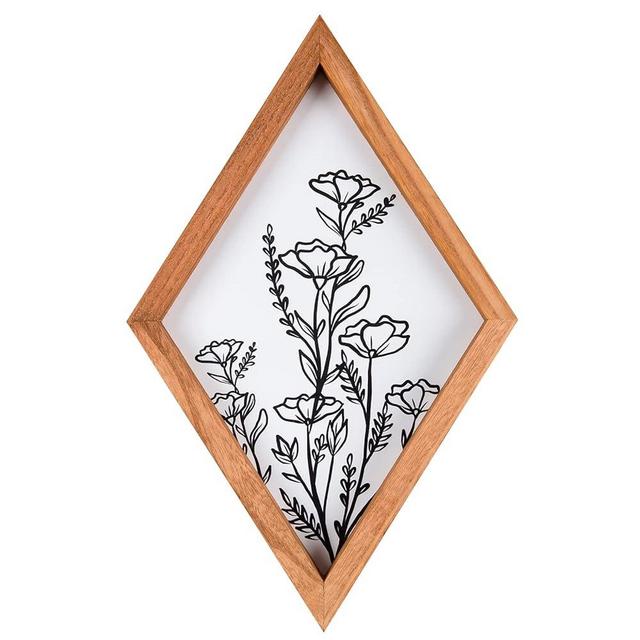 Lenkyin Botanical Wall Art Wood Diamond Frame Floral Wall Art,Floral Wall Decor Minimalist Decor Wall Art for Living Room Bedroom Bathroom