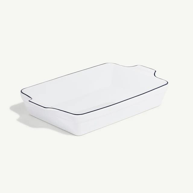 Made In Cookware | Rectangular Baking Dish | Navy Rim | Hand Crafted Porcelain | Professional Bakeware | Made in France
