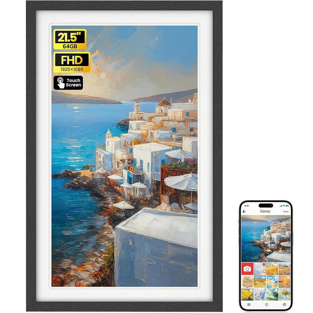 BIGASUO 21.5" Large Digital Picture Frame 64GB, Frameo Digital Photo Frames WiFi with 1920x1080 FHD IPS Touch Screen, Share Photos/Videos Via Frameo App/USB/SD, Photo Gifts for Parent and Grandparent