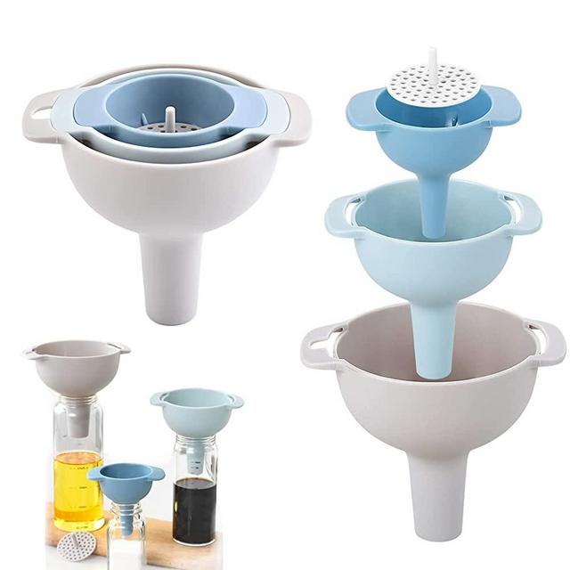 Kitchen Funnels for Filling Bottles, 4 in 1 Small/Medium/Large Funnel Set, Food Grade Funnel with Strainer Filter for Oil, Liquid, Food, Powder