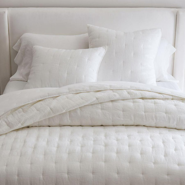 European Flax Linen Waffle Quilt, King/Cal. King, White