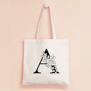Floral Monogram Canvas Tote Bag