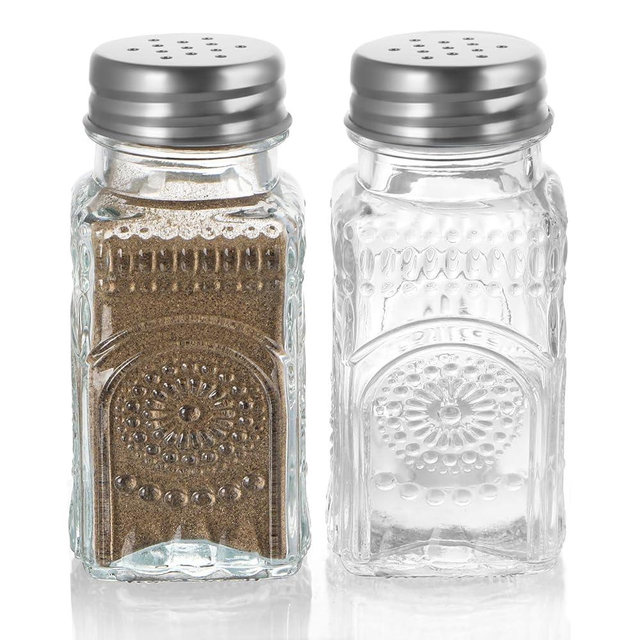 MDLUU Small Clear Glass Salt and Pepper Shakers Set, Spice Dispensers with Stainless Steel Lids for Kitchen, Dining Table, 2 Pcs (Sunflower)