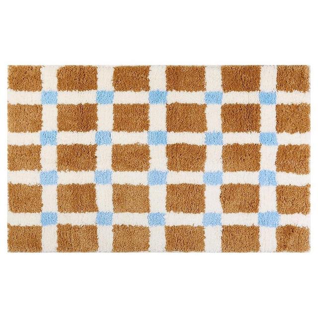 uxcell Checkered Non Slip Bath Mats, Soft Fluffy Absorbent Bathroom Rugs for Shower, Sink 20" x 32" Brown-2