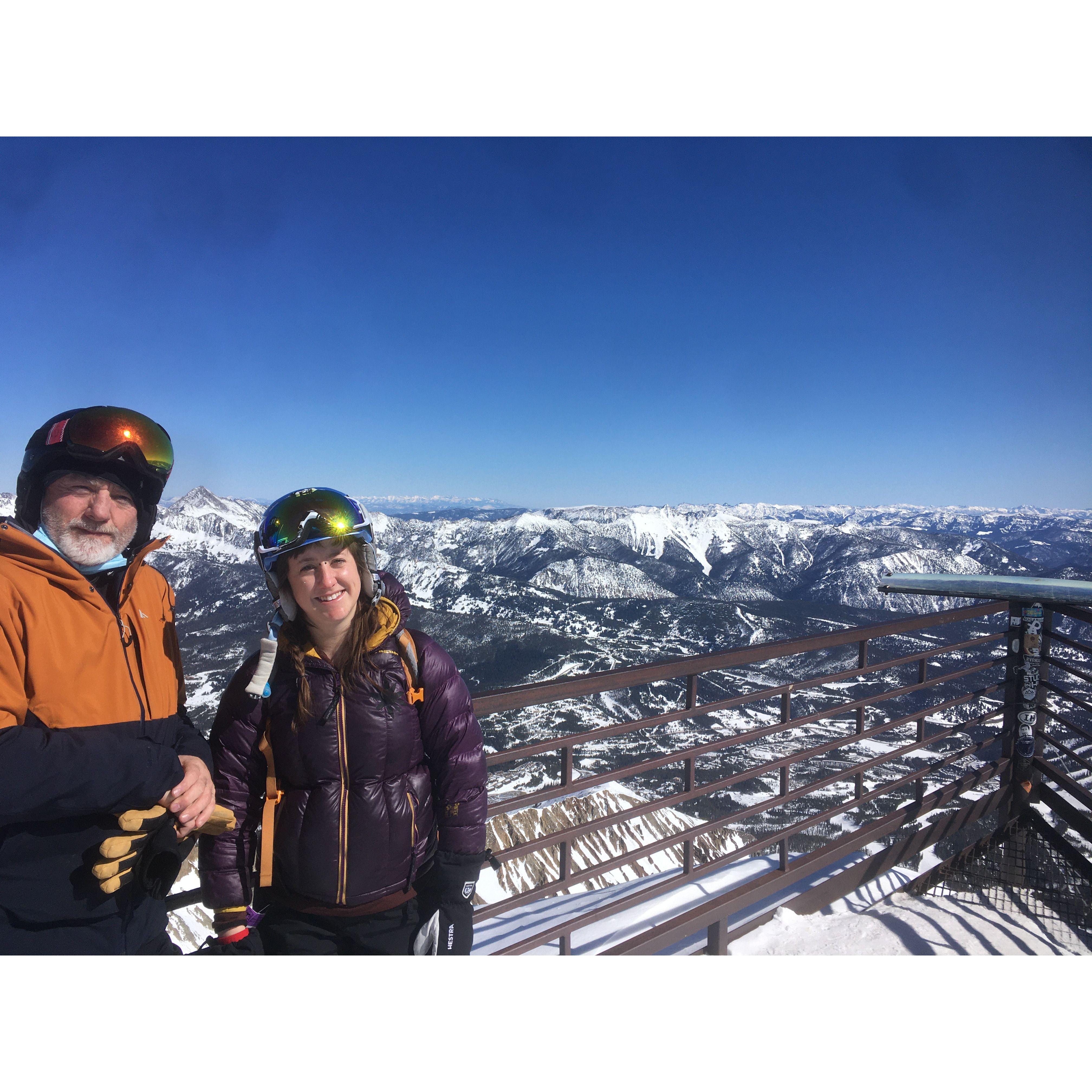 Kayte skiing with her dad Gordon at Big Sky