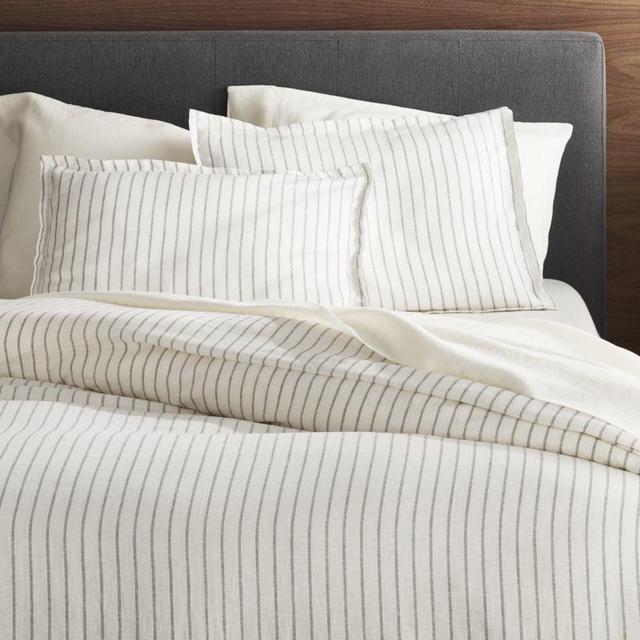 Linen Wide Stripe Warm White King Duvet Cover