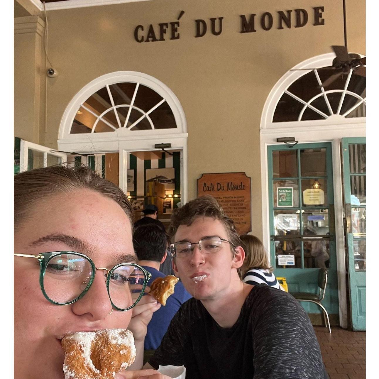 Trying Beignets at Cafe Du Monde, New Orleans, April 2022