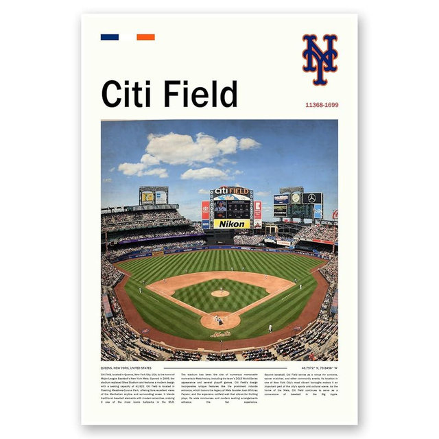 CitiFieldew Stadium Poster (L17 xW11 Canvas) New York Ballpark Wall Art Print, Mets Retro Sports Poster, Gift for Baseball Fans & Mets Team Supporters