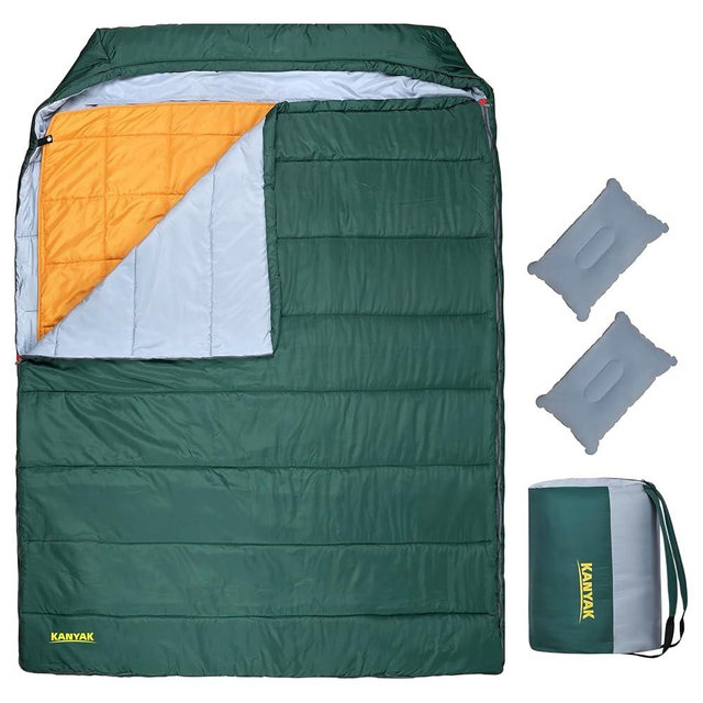 Kanyak 3 in 1 Use Double Sleeping Bag, Queen Size Sleeping Bag with 2 Pillows, Waterproof Sleeping Bag for Camping, Backpacking or Hiking, All Season 2 Person Sleeping Bag for Adults or Teens…