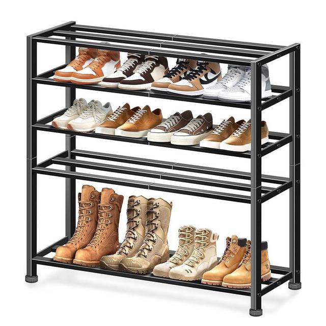 KEETDY 5-Tier Heavy Duty Shoe Rack for Garage Entryway, Stackable Shoe Organizer for 25 Pairs Men Boots, Shoe Rack for Closet Metal Shoe Storage Shelf, Floor, Hallway (Black)