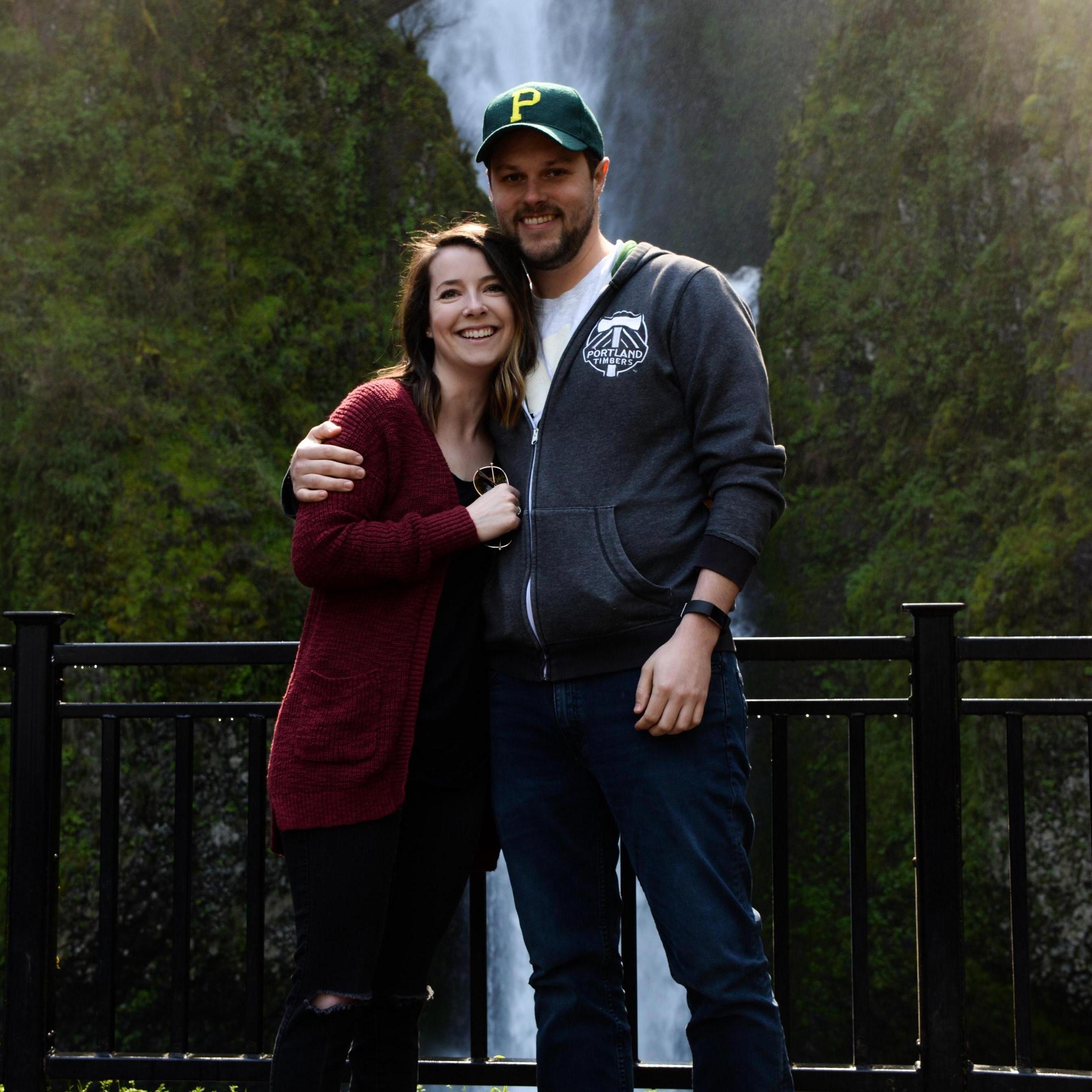 At Multnomah Falls, right after becoming engaged!