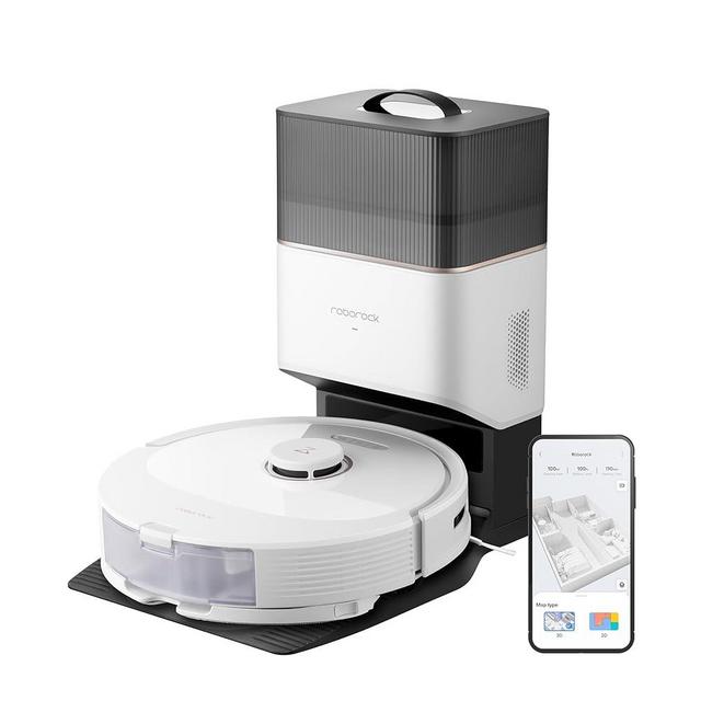 roborock Q8 Max+ Robot Vacuum and Mop, Self-Emptying, Hands-Free Cleaning for up to 7 Weeks, Reactive Tech Obstacle Avoidance, 5500 Pa Suction, DuoRoller Brush, APP-Controlled Mopping, White