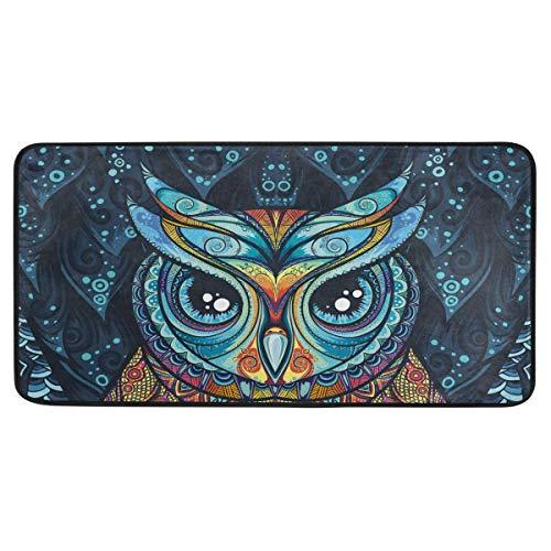 MOYYO Kitchen Mat Tribal Style Owl Kitchen Rug Mat Anti-Fatigue Comfort Floor Mat Non Slip Oil Stain Resistant Easy to Clean Kitchen Rug Bath Rug Carpet for Indoor Outdoor Doormat