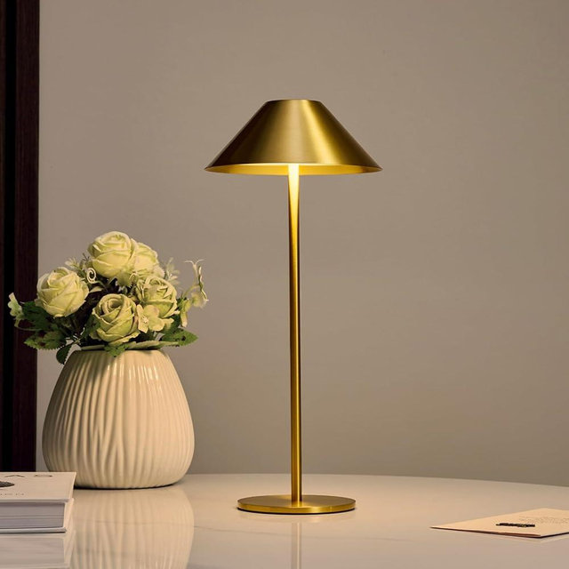Bojim Gold Cordless Table Lamp, Rechargeable Battery Lamps for Home, 3 Color Stepless Dimmable Touch Lamp, Wireless Lamp for Bedroom/Living Room
