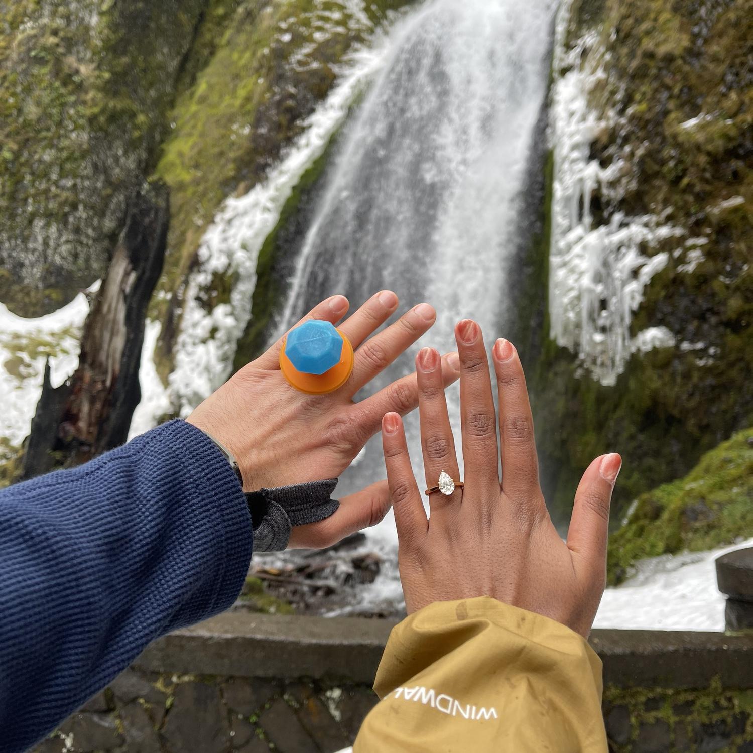 Kavya (being the feminist she is) proposed to Akbar on Valentine’s Day while on a snowy hike in Portland