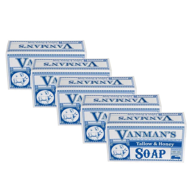 VanMan Beef Tallow and Honey Bar Soap – Pure Grass-Fed Beef Tallow for Skin with Organic Madagascar Vanilla Beans, Raw Honey & Distilled Water, Hydrating & Nourishing, Vanilla Scent, 3.8oz - 5 Pack