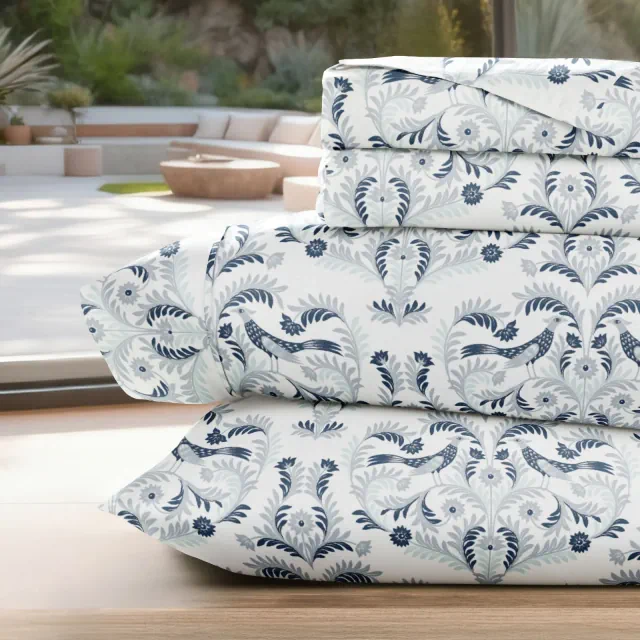 Floral & Paisley Patterns 4PC Sheet Set - Extra Soft - Becky Cameron, Garden Estate Navy, King