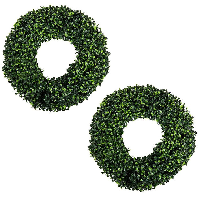 Pure Garden Set of 2 Wreaths - 16.5-Inch Round Artificial Boxwood Spring, Summer, Winter, or Fall Wreaths - Outdoor/Indoor Decoration for Front Door