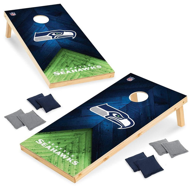 Wild Sports NFL Football 2' x 4' Regulation Size Solid Wood Cornhole Set with Direct Print HD Team Graphics Great Gift for Any Football Fan! Bean Bag Toss Family Outdoor Game