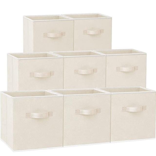 Storage Cubes, 13x13 Large Cube Storage Bins (Set of 8), Fabric Collapsible Storage Bins with Dual Handles, Foldable Cube Baskets for Shelf, Closet Organizers and Storage Box (Beige)