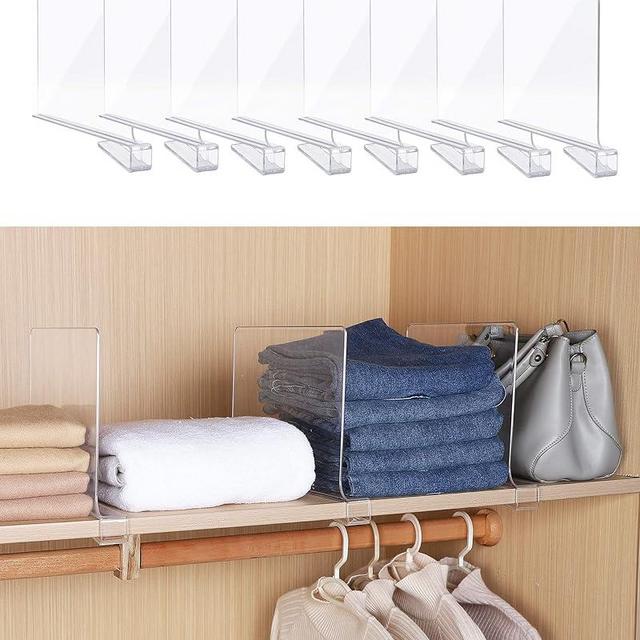 ZORCOR Clear Acrylic Shelf Dividers, Closet Shelf Divider and Closet Separator for Organization in Bedroom, Kitchen and Office Plastic Shelves 8 PCS