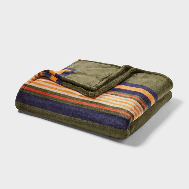 King Microplush Blanket Green Border Stripe - Threshold™