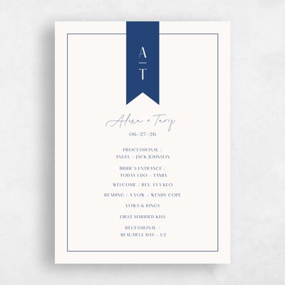 Light Navy, Blue Wedding Program - Raven