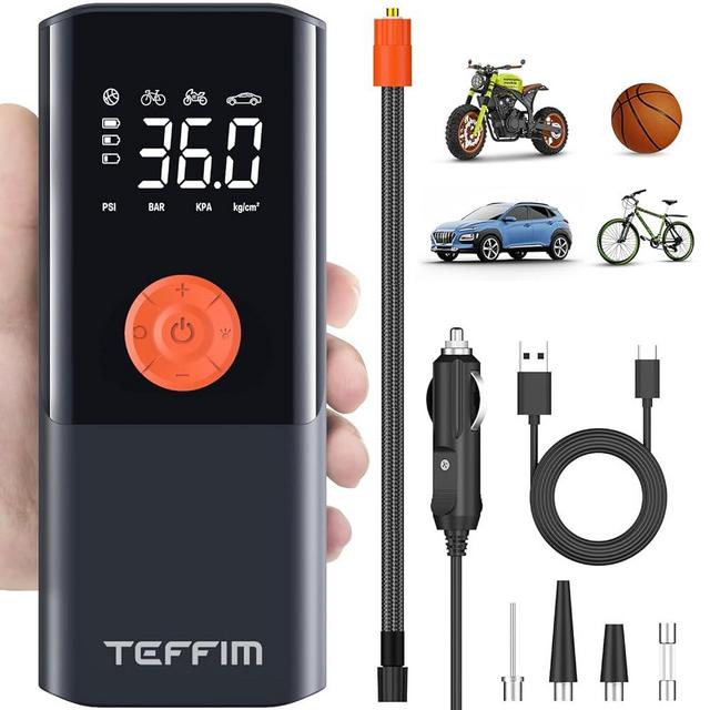 Tire Inflator Portable Air Compressor with Digital Pressure Gauge, 12V Smart Air Pump for Car Tires, Motorcycle, SUV, Electric Bike, Bicycle, Sports Balls with 10000mAh Battery & LED Light