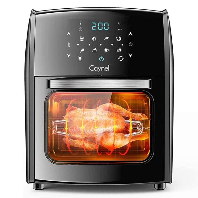 Caynel 12.7 Quart Digital Air Fryer with Rotisserie, Dehydrator, Convection Oven, 8 Presets to Air Fry, Roast, Dehydrate, Bake & More, Glass Viewing Window, Accessory Kit and Recipe Book Included, Large Capacity, 1700W