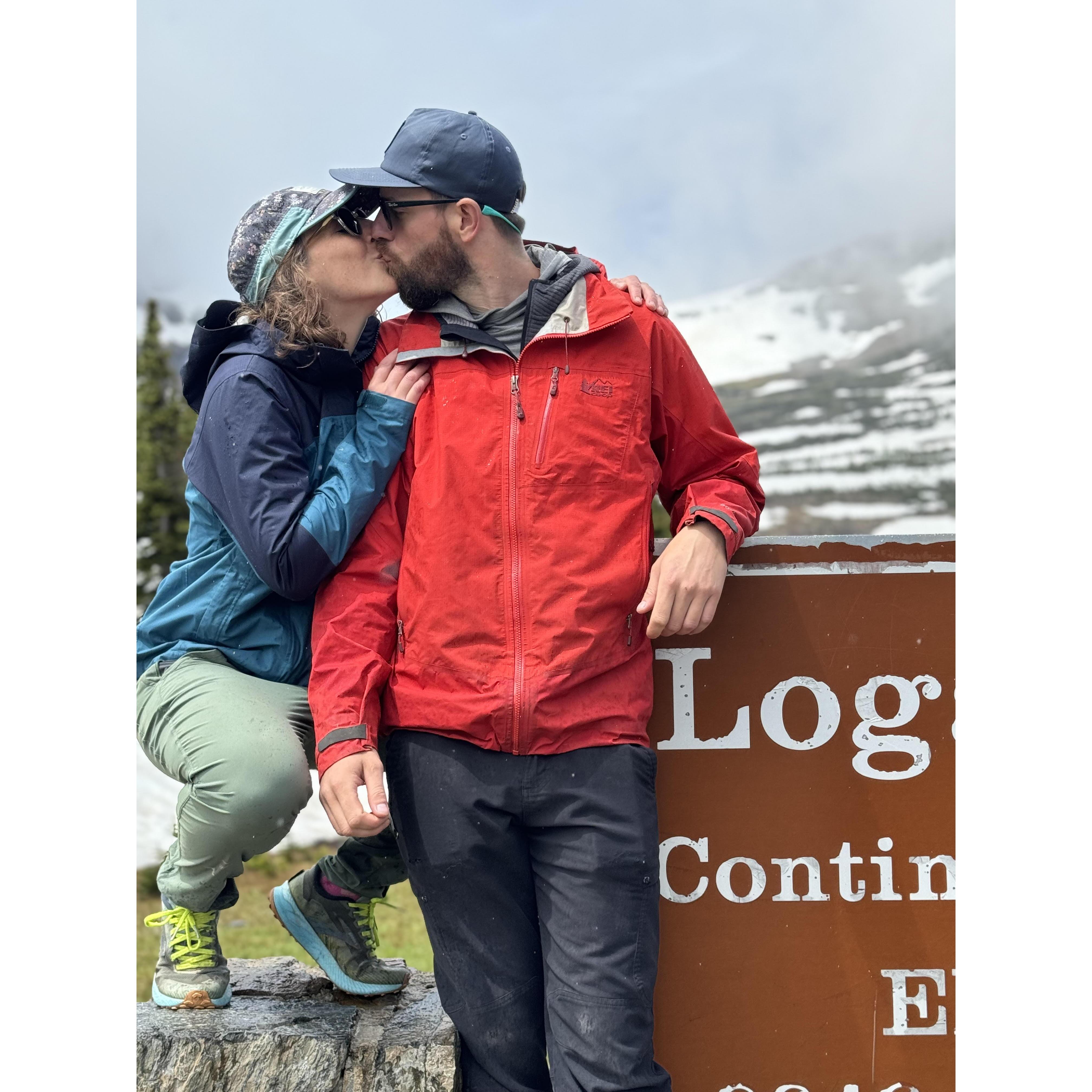 At the Continental Divide on Logan's Pass, during our engagement trip!