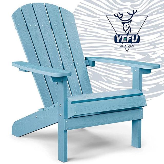 YEFU Adirondack Chair Plastic Weather Resistant, Patio Chairs 5 Steps Easy Installation, Looks Exactly Like Real Wood, Widely Used in Outdoor, Fire Pit, Deck, Outside, Garden, Campfire Chairs (Blue)