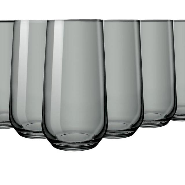 Biandeco Grey Highball Glasses Set of 6, Tall Glass Cups for Cocktail, Long Drink, Water, Juice, Ice Tea, Mojito, 16 oz Smoke Color Bar Glassware