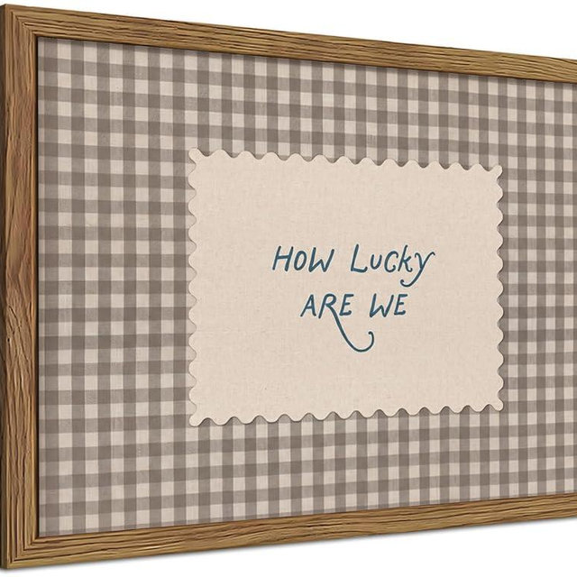 How Lucky Are We Wall Art, Vintage Gingham Inspirational Canvas Wall Decor Painting, Funky Preppy Stripe Quotes Poster Print Picture for Bedroom Dorm Apartment Decor 12x16 Inch Framed