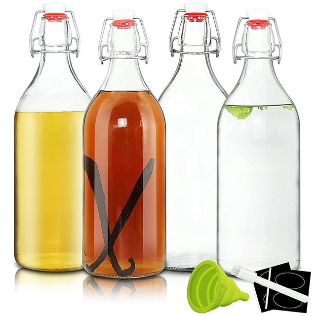 32oz Swing Top Bottles -Glass Beer Bottle with Airtight Rubber Seal Flip Caps for Home Brewing Kombucha,Beverages,Oil,Vinegar,Water,Soda,Kefir (4 Pack)