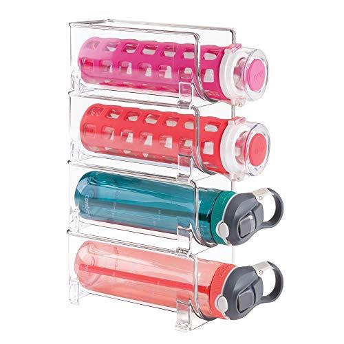 mDesign Stackable Water Bottle Storage Rack for Kitchen Cabinet, Countertops - Holds 4 Bottles, Clear