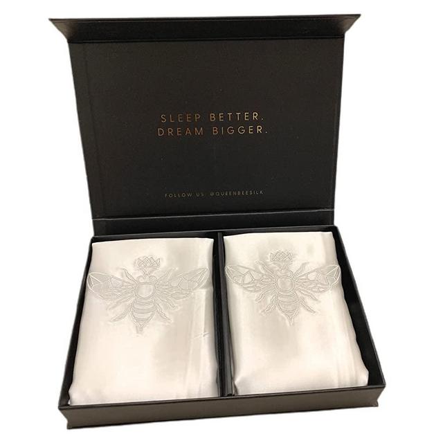 Queen Bee Silk - Silk Pillowcase for Hair and Skin - Twin Pack - Highest Grade 6A 100% Real Mulberry Silk 22 Momme Charmeuse (Both Sides)- Gift Box - Envelope Closure ( 2 Pack King, White)