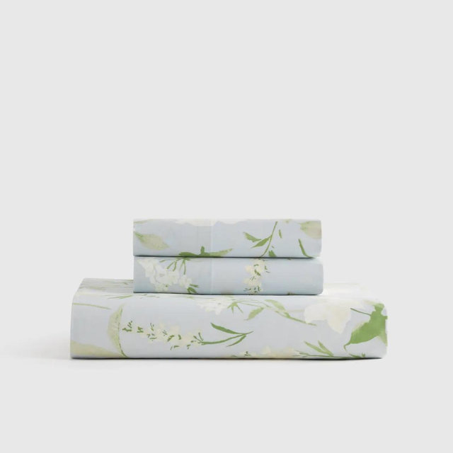 Organic Crisp Percale Fitted Sheet Set - Full - Blue Garden - Without Flat Sheet