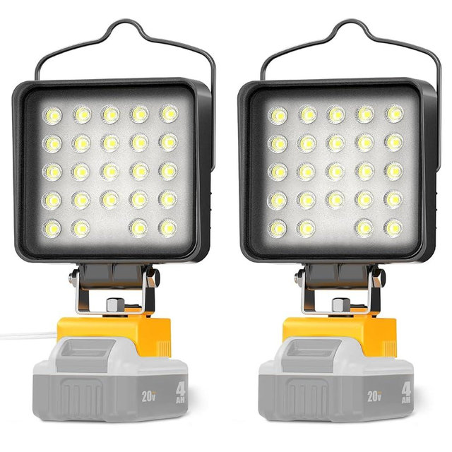 2 Pcs Cordless LED Work Light for Dewalt 20v Max Battery, 96W 10000LM Battery Light for Dewalt 20v Tools, Portable Outdoors Flood Lighting with USB & Type-C Charging Port, Low Voltage Protection