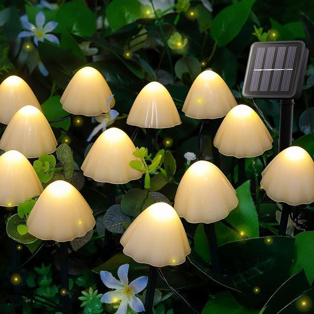 Pellimo Solar Garden Lights,Set of 12pcs 14.5ft Mini Mushroom Solar Lights Outdoor Waterproof,2 Modes Cute Mushroom Shaped Pathway Lights for Patio Yard Garden Christmas Decoration（Warm White）
