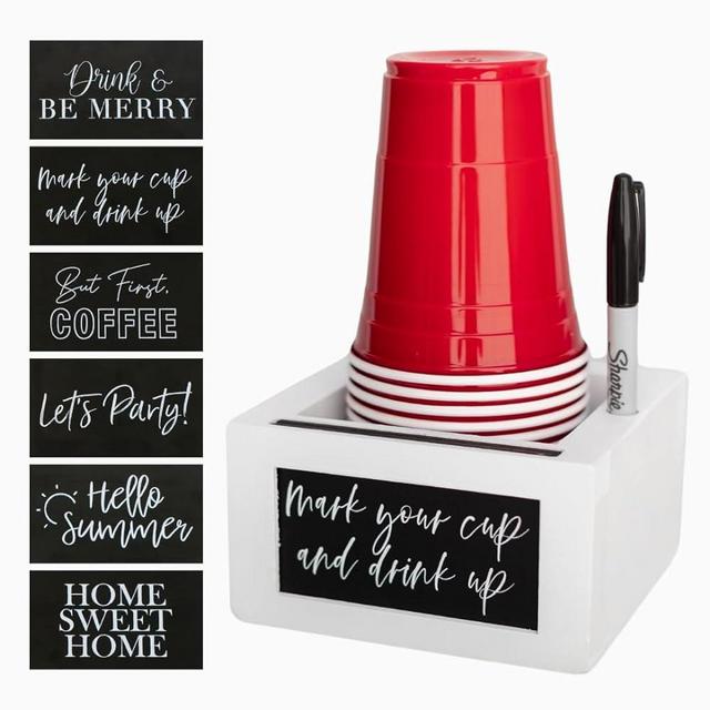 White Solo Cup Holder with Marker Slot - Mark Your Cup and Drink Up Cup Holder with Interchangeable Signs - Party Cup Holder with Marker Slot - Wood Solo Cup Dispenser - Rustic Farmhouse Decor