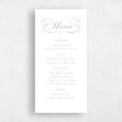 Dusty Rose, Pink Wedding Menu - Ventana Letterpress