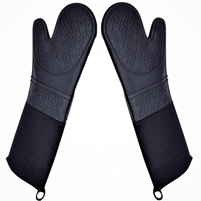 DoMii Professional Silicone Oven Mitts Baking Gloves Elbow Length Heat Resistant Quilted Gloves 2-Pack 19.5" Y